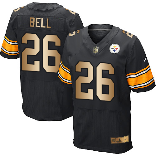 Nike Steelers #26 Le'Veon Bell Black Team Color Men's Stitched NFL Elite Gold Jersey - Click Image to Close